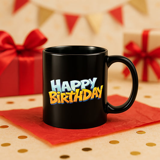 Happy Birthday 330 ml Black Coffee Mug (Pack of 1)