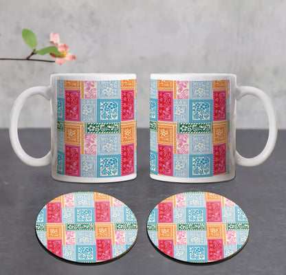 Textiles Design Combo Mugs and Coaster(Set of 2 Mugs and 2 coasters) 330 ml Coffee Mug