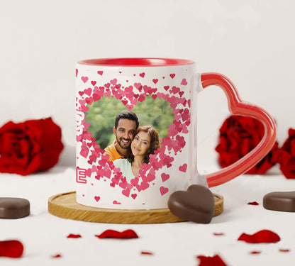 Couple Personalized Add Two Photos Red Heart Handle 330 ml Coffee Mug