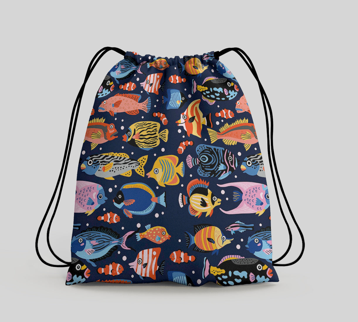 Tropical Coral Fish Seamless Pattern Polyester String Backpack Bags for kids for Gym, Yoga, Tuition ,Beach Bag for 4-10 year boys and girls