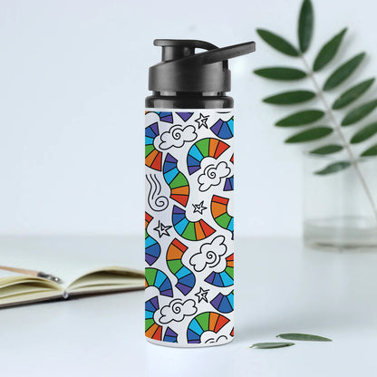 Hand drawn rainbow pattern design Printed Eagle Shape Water Bottle 750 ml For Gym, Yoga, Kids, Boys, Girls, Brother, Sister, Babies, Baby, Workout, Adults