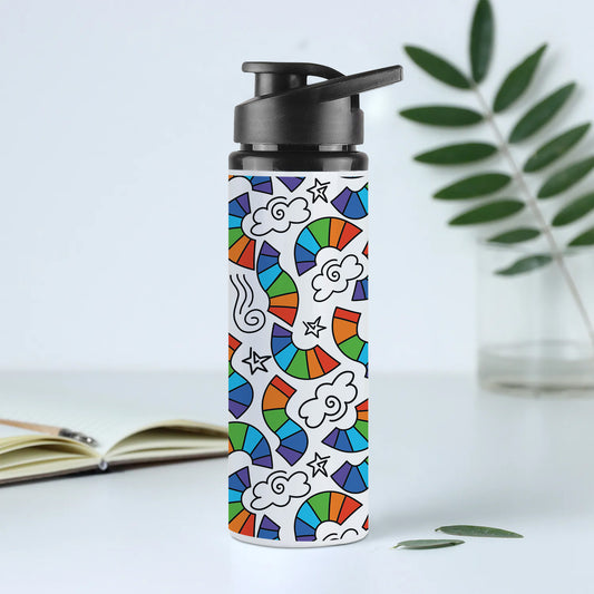 Hand drawn rainbow pattern design Printed Eagle Shape Water Bottle 750 ml For Gym, Yoga, Kids, Boys, Girls, Brother, Sister, Babies, Baby, Workout, Adults