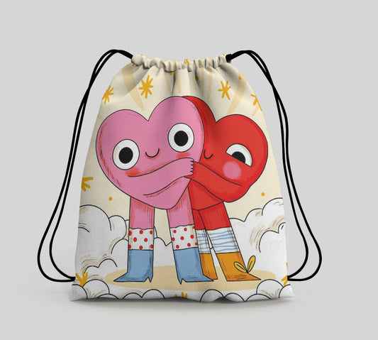 Valentines Day Celebration illustration Polyester String Backpack Bags for kids for Gym, Yoga, Tuition ,Beach Bag for 4-10 year boys and girls