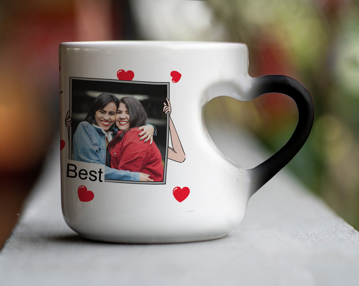 Friend forever customized add two photos inner heart magic mug 330 ml Coffee Mug