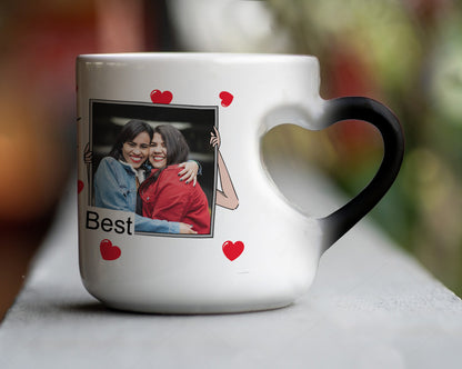 Friend forever customized add two photos inner heart magic mug 330 ml Coffee Mug