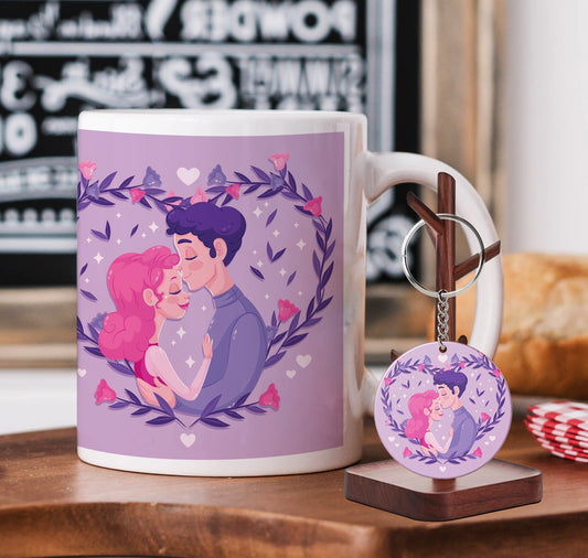 Valentine's Day Couple Holding Hands Mug and Keychain Combo 330 ml Coffee Mug
