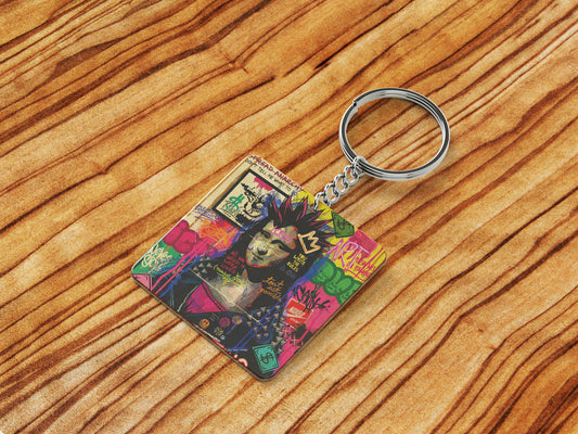 Mona Lisa pop Artwork Printed Square Shape Wooden Keyring with Chain