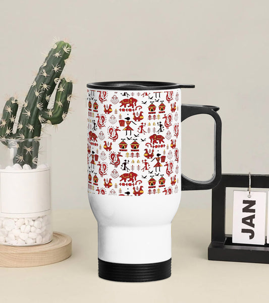 Andrew warli pattern Printed 350ML Travel MUG