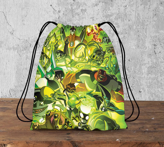 Ben 10 Original Pattern Polyester String Backpack Bags for kids for Gym, Yoga, Tuition ,Beach Bag for 4-10 year boys and girls