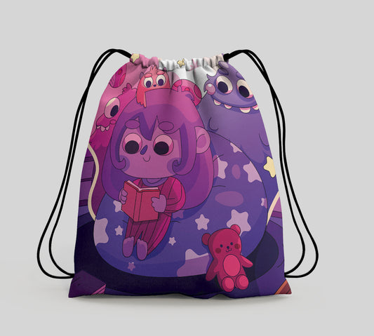 Hand Drawn Bedtime Stories illustration Polyester String Backpack Bags for kids for Gym, Yoga, Tuition ,Beach Bag for 4-10 year boys and girls