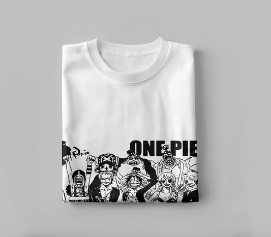 One piece anime design Printed White Round Neck Polyester T Shirt for Mens and woman's