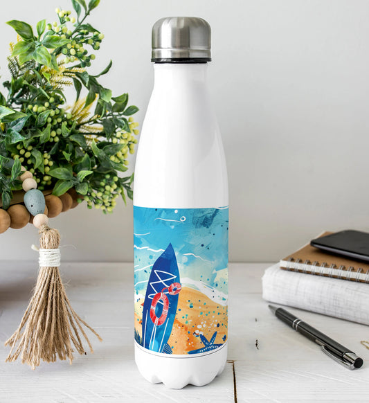 Cartoon illustration of a beach Cola Bottle 500ml School Bottle, Picnic Bottle, Leak Proof