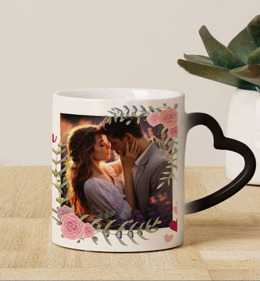 Couple Personalized Add Photos Magic Heart Handle 330 ml Coffee Mug