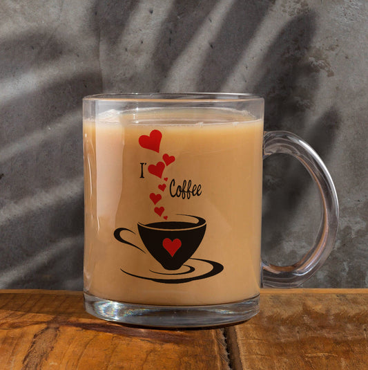 I love Coffee Printed Glass Mug