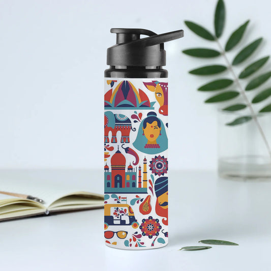 Indian architecture and Asian traditions set Pro Vecto 2 Printed Eagle Shape Water Bottle 750 ml For Gym, Yoga, Kids, Boys, Girls, Brother, Sister, Babies, Baby, Workout, Adults