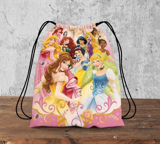 All Disney Princesses Design Pattern Polyester String Backpack Bags for kids for Gym, Yoga, Tuition ,Beach Bag for 4-10 year boys and girls