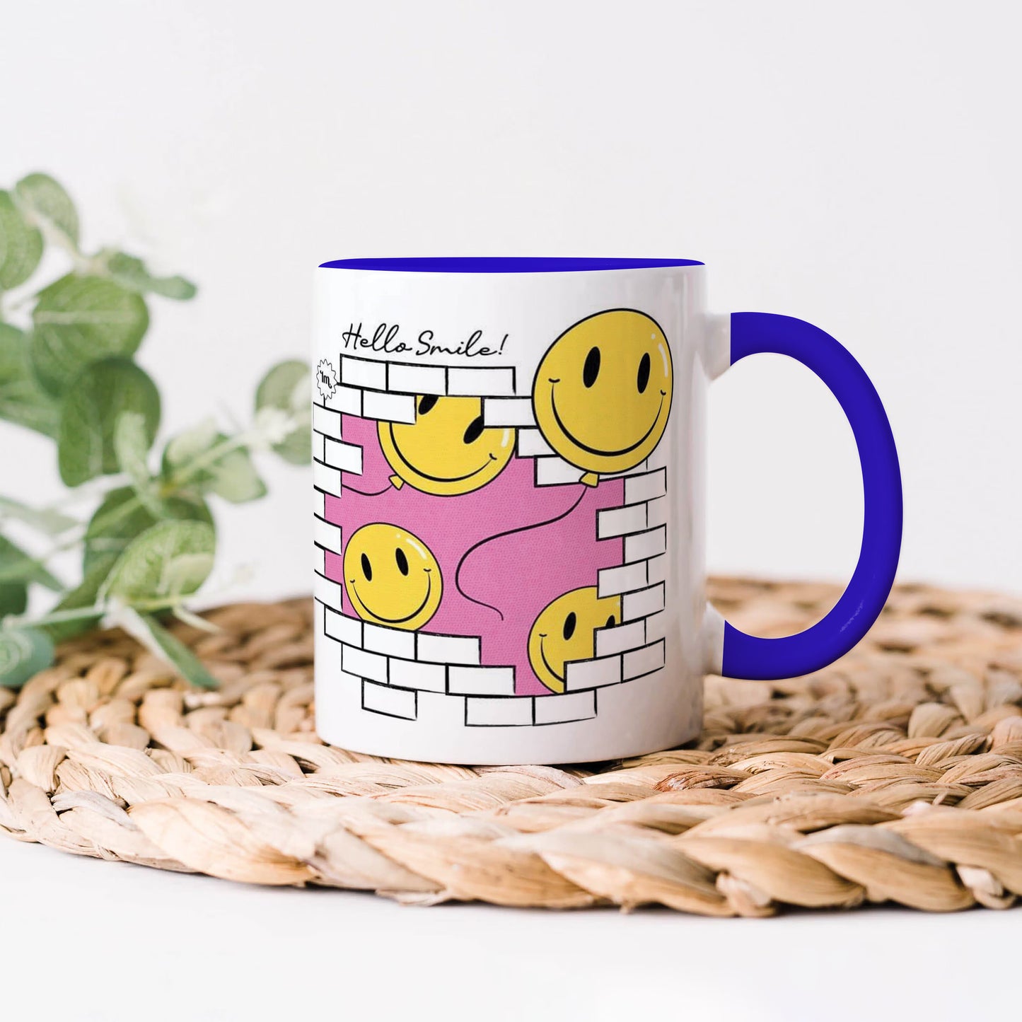 Smile design Dark Blue Handle 330 ml Coffee Mug