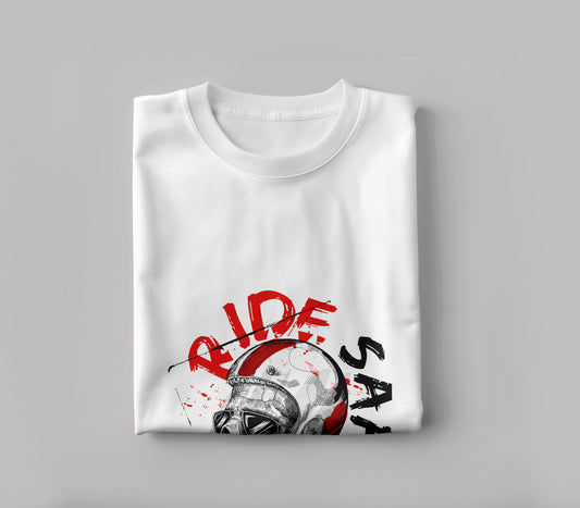 Sketch of hipster rider wearing a helmet for safe ride vector illustration Printed White Round Neck Polyester T Shirt for Mens and woman's