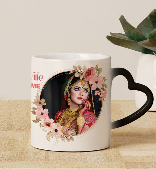 Best Couple Customized Add Two Photos Magic Heart Handle 330 ml Coffee Mug