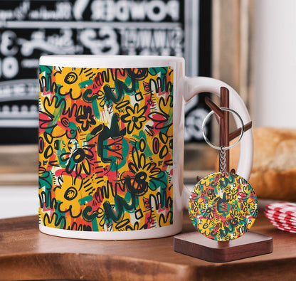 Colorful painting Design Mug and Keychain Combo 330 ml Coffee Mug