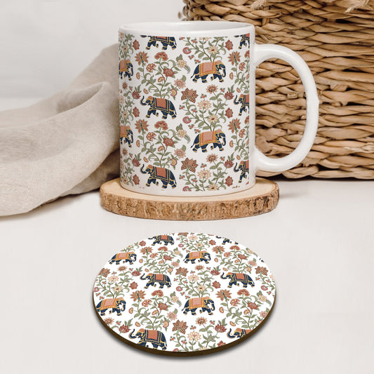 Indian Elephants and Flowers Seamless Pattern Mug and Coaster 330 ml Coffee Mug