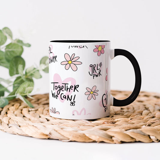 Cute pink flower and heart drawings. Seamless pattern 330 ml Coffee Mug