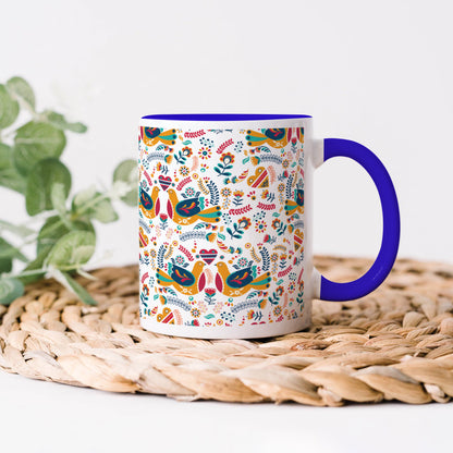 Flat design nordic pattern design Dark Blue Handle 330 ml Coffee Mug