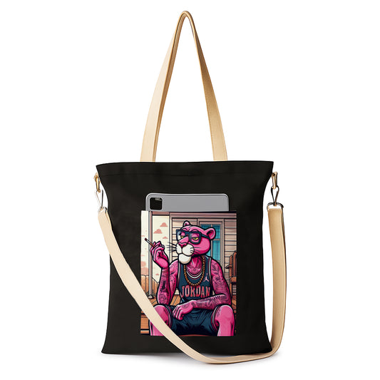Pink panther Printed Women's Girls Cross Body Sling Bag with Extra Front Pocket, College Bag for Girls, Tote Bag for Shopping,Travel
