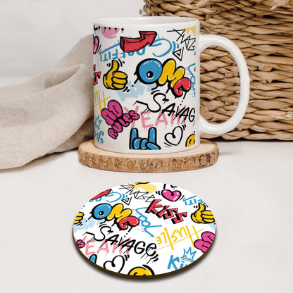 Abstract Seamless Graffiti Art Pattern Mug and Coaster 330 ml Coffee Mug