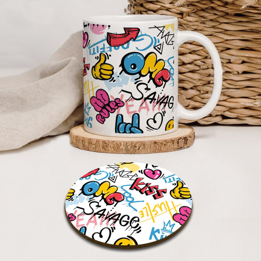 Abstract Seamless Graffiti Art Pattern Mug and Coaster 330 ml Coffee Mug