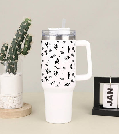 Nice flat african patterns design Printed 850ML with Lid Leak Proof Big Travel Tumbler with Handle and Straw