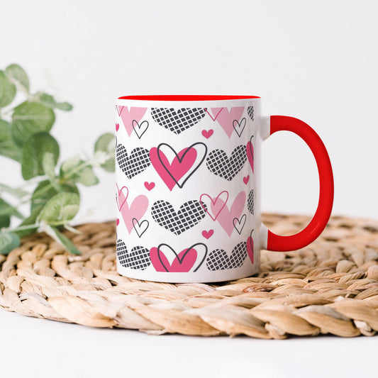 Hearts Pattern design Red Handle 330 ml Coffee Mug