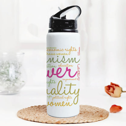 Girl Power word cloud typography pattern Printed Black Nozzle Water Bottle 750 ml For Gym, Yoga, Kids, Boys, Girls, Brother, Sister, Babies, Baby, Workout, Adults