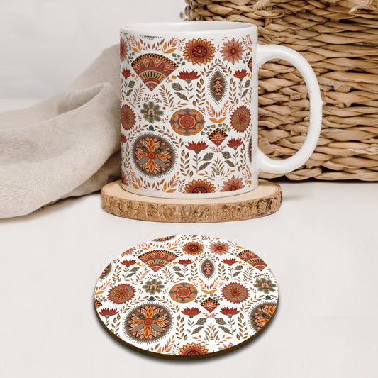 Vibrant Turkish Flower Pattern Mug and Coaster 330 ml Coffee Mug