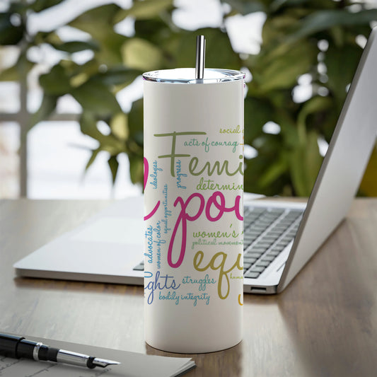 Girl Power word cloud typography pattern Printed 750ML with Lid Leak Proof Travel Tumbler with Straw