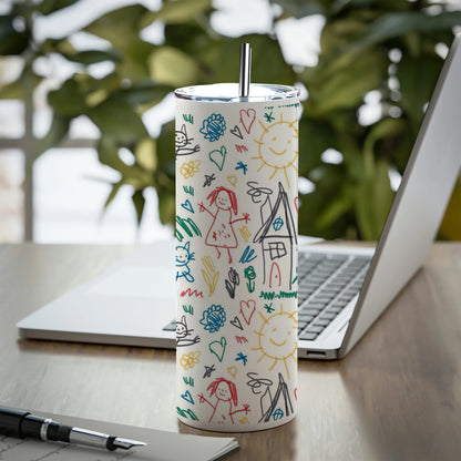 Seamless Pattern with Kids Illustrations Printed 750ML with Lid Leak Proof Travel Tumbler with Straw