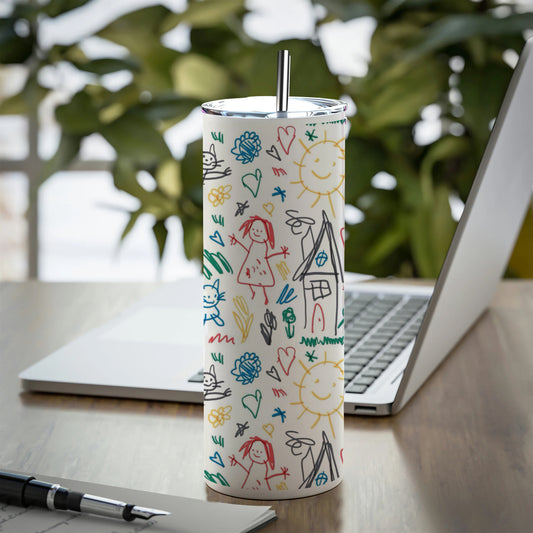 Seamless Pattern with Kids Illustrations Printed 750ML with Lid Leak Proof Travel Tumbler with Straw