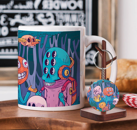 Spooky Art Mug and Keychain Combo 330 ml Coffee Mug