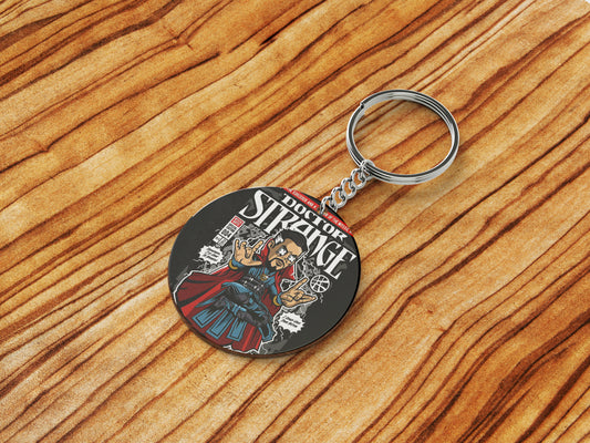 Pop art dr strange vector image Printed Round Circle Shape Wooden Keyring with Chain