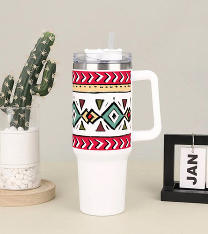Ethnic Pattern 1 Printed 850ML with Lid Leak Proof Big Travel Tumbler with Handle and Straw