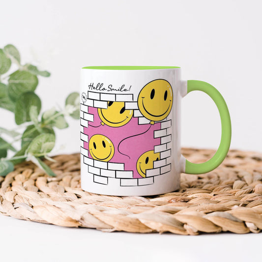 Smile design Light Green Handle 330 ml Coffee Mug