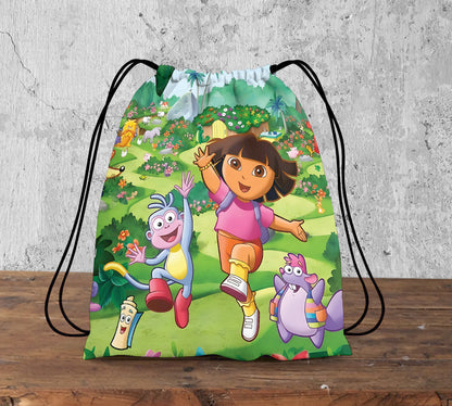 Dora The Explorer Scenery Pattern Polyester String Backpack Bags for kids for Gym, Yoga, Tuition ,Beach Bag for 4-10 year boys and girls