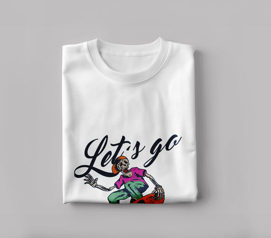 Skeleton playing skateboard illustration design Printed White Round Neck Polyester T Shirt for Mens and woman's