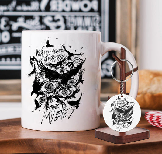Itachi uchiha mangekyou sharingan design Mug and Keychain Combo 330 ml Coffee Mug