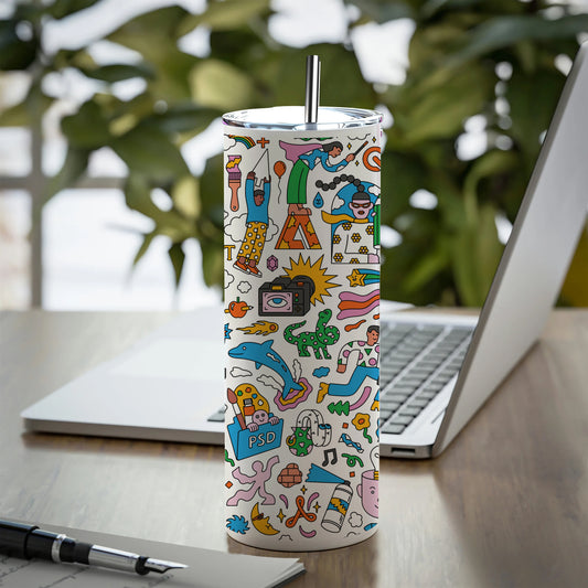 Colorful Hand drawing Doodle art Printed 750ML with Lid Leak Proof Travel Tumbler with Straw
