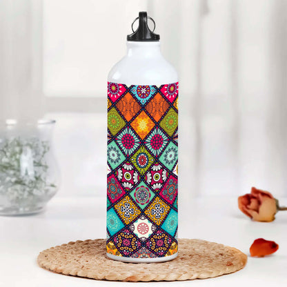 Mandala Pattern Printed Aluminum Sipper Water Bottle 750 ml For Gym, Yoga, Kids, Boys, Girls, Brother, Sister, Babies, Baby, Workout, Adults