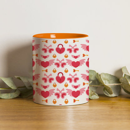 Red seamless love element pattern design Orange Handle 330 ml Coffee Mug