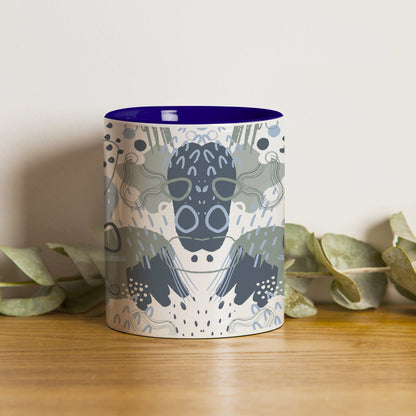 Hand art design Pattern Dark Blue Handle 330 ml Coffee Mug