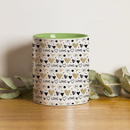Hand drawn golden and black hearts pattern design Pattern Lite Green Handle 330 ml Coffee Mug