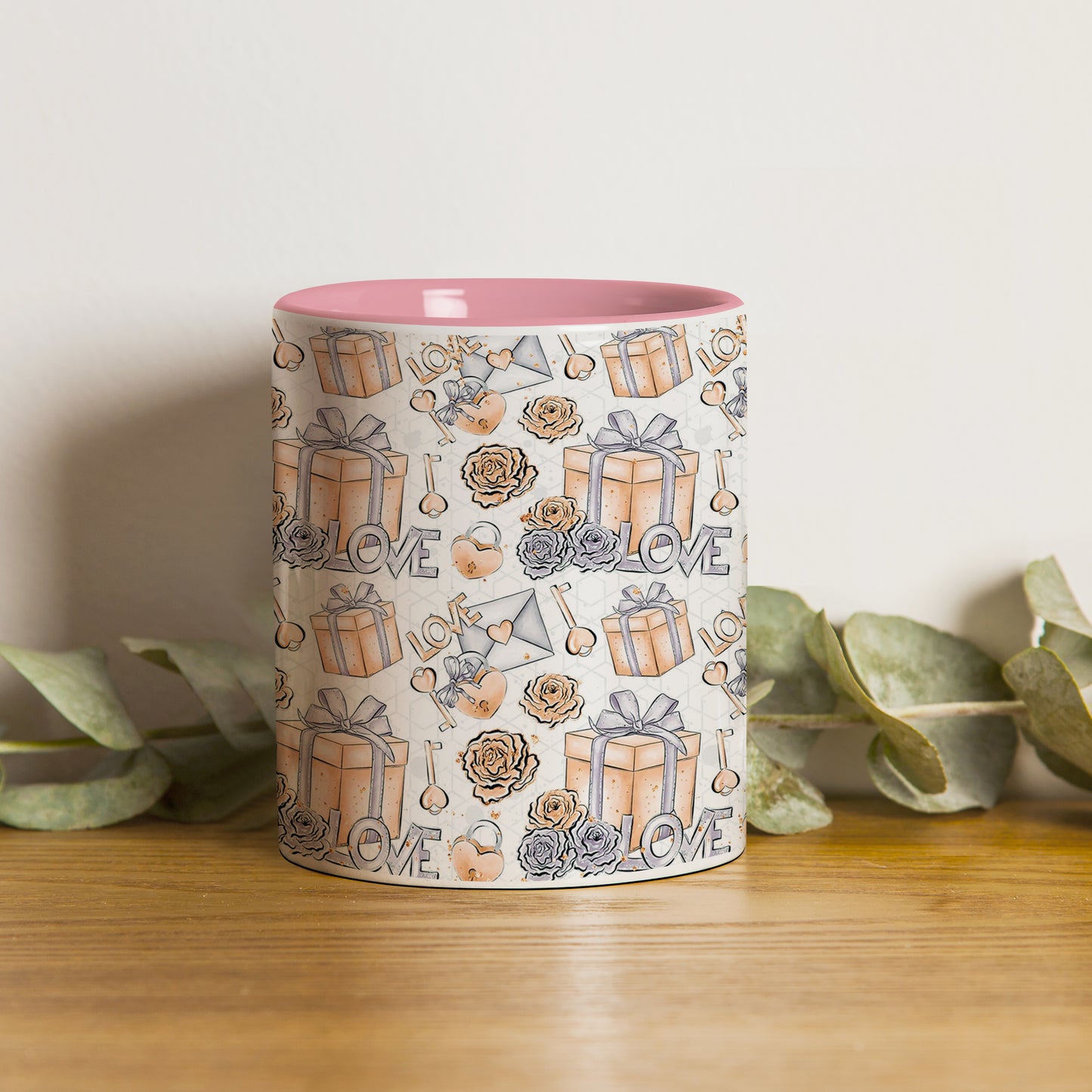 Gift box design Pattern Lite Pink Handle 330 ml Coffee Mug